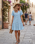 Emma Women's Cotton Linen Dress – V-Neck Button Knee-Length Summer Dress