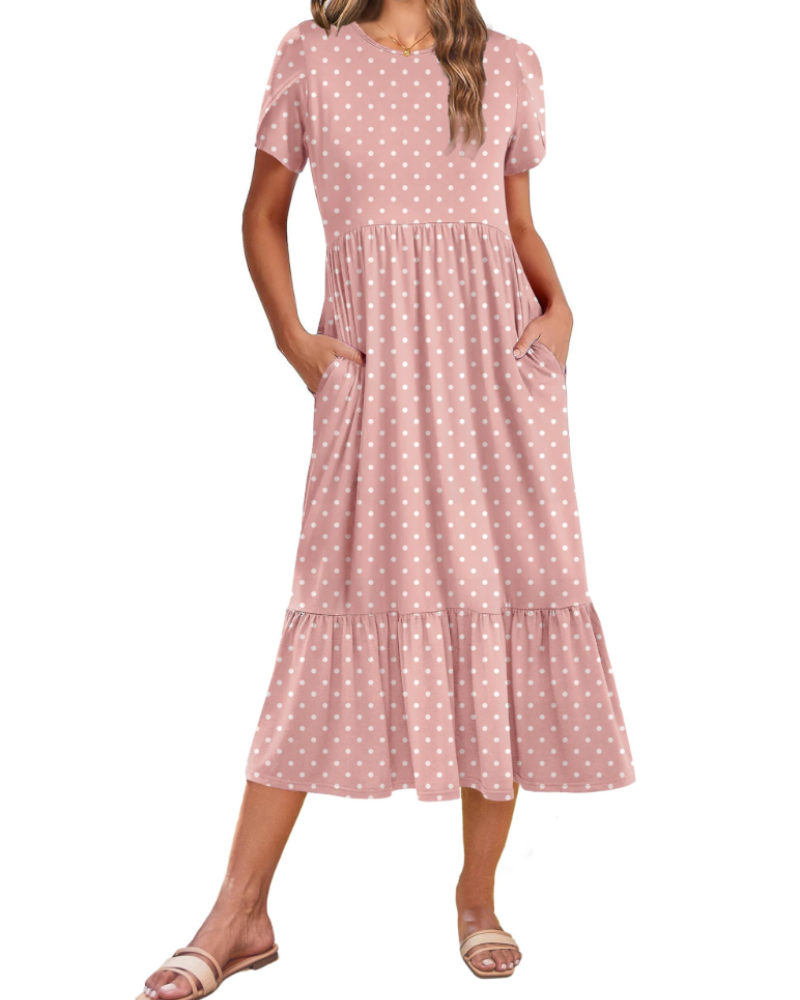 Emily Women's Tiered Midi Dress – A-Line Summer Sundress with Pockets