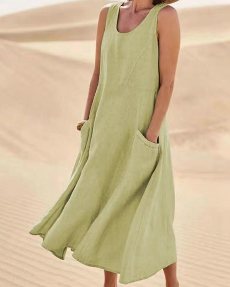 Emily Women's Sleeveless Maxi Dress – Loose Fit Casual Vacation Dress with Pockets