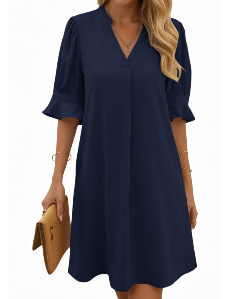 Harper Women's V-Neck Midi Dress – Elegant Half Sleeve Summer Party Dress