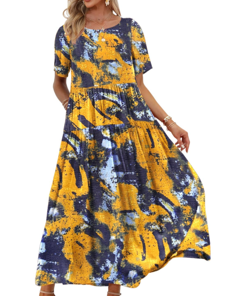 Faun Women's Floral Dress – Plus Size Boho Short Sleeve Summer Dress with Pockets