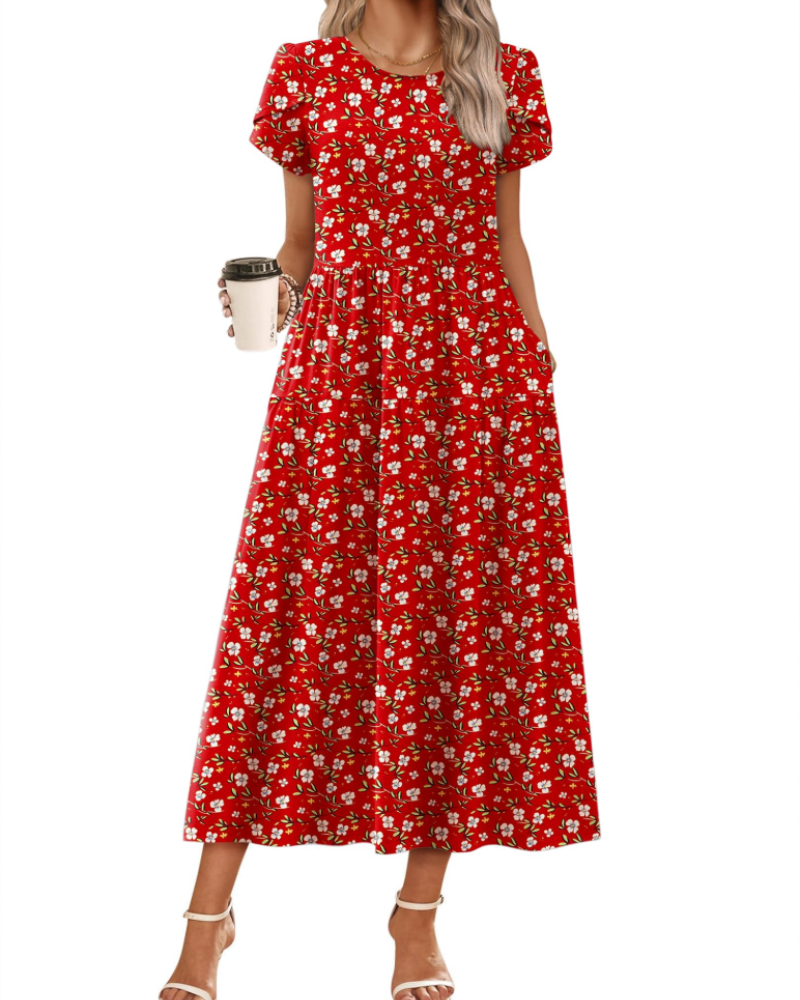 Olivia Women's Boho Maxi Dress – Floral A-Line Summer Dress with Pockets