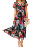 Isabella Women's Floral Maxi Dress – Boho V-Neck Wedding Guest Midi Dress