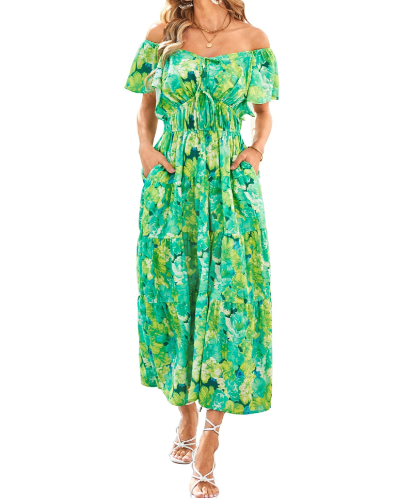 Isabella Women's Floral Maxi Dress – V-Neck Ruffle Sleeve Summer Dress