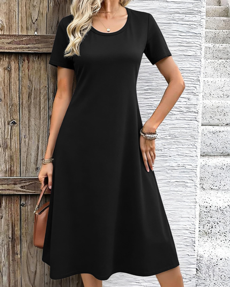 Briony Women's Floral Midi Dress – Short Sleeve Round Neck Casual Summer Dress