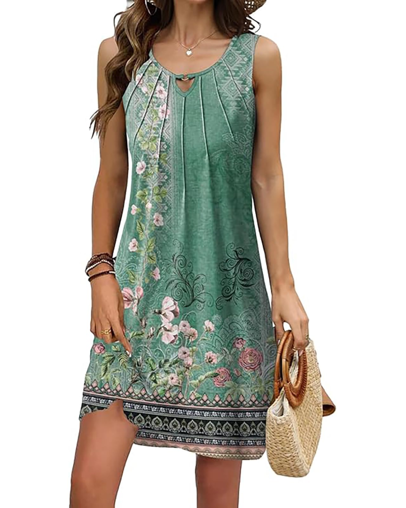 Lily Women's Floral V-Neck Mini Dress – Sleeveless A-Line Summer Swing Dress