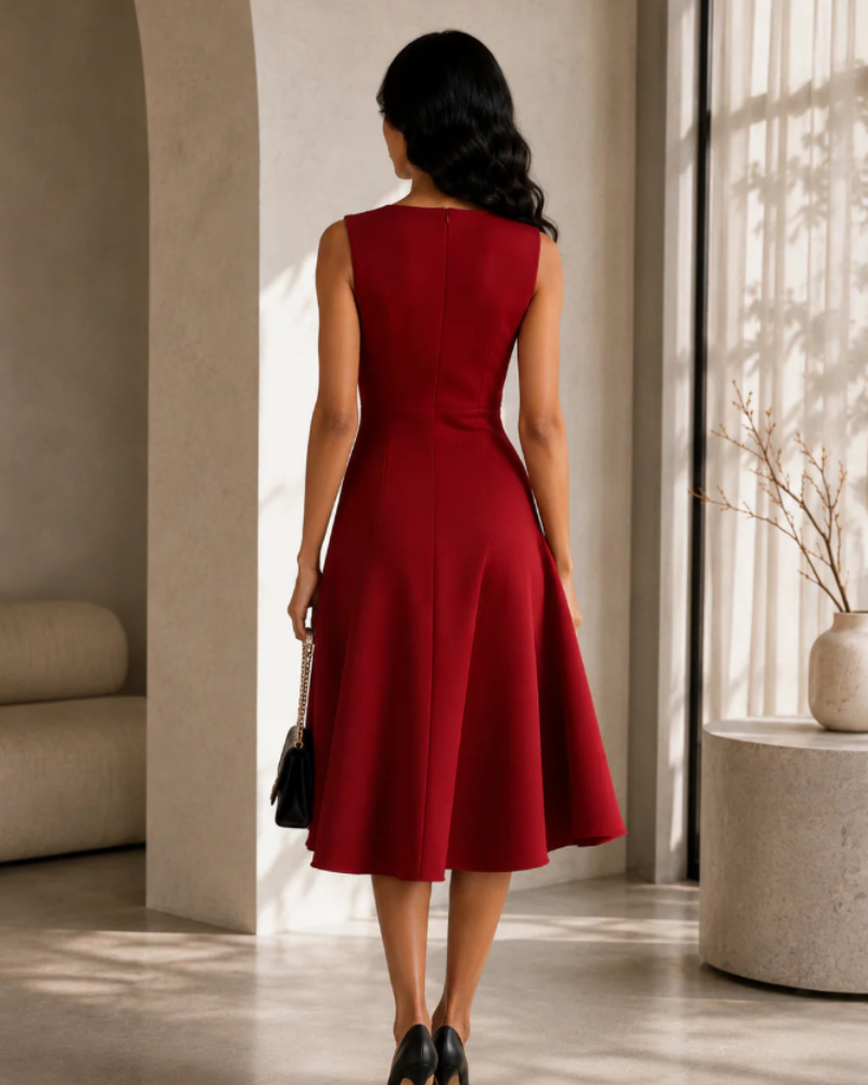 Verity Women's Asymmetric Midi Dress – Sleeveless Elegant Occasion Dress