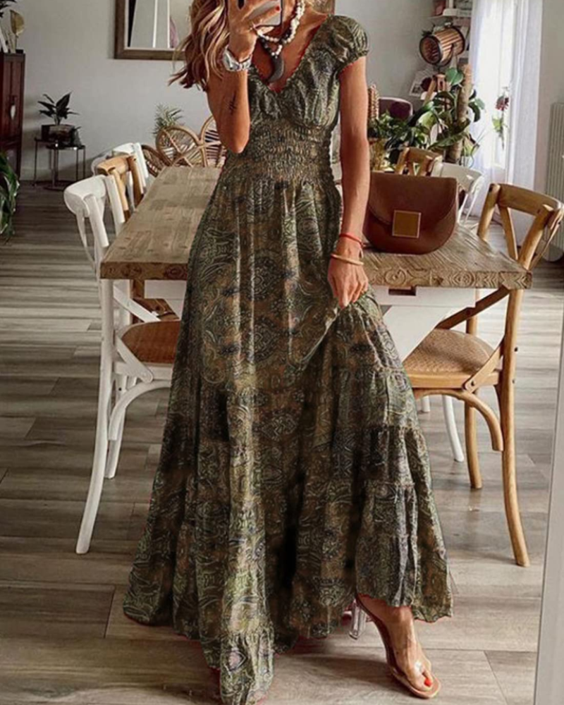 Olivia Women's Maxi Dress – Bohemian Floral V-Neck Summer Beach Dress