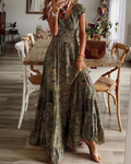 Olivia Women's Maxi Dress – Bohemian Floral V-Neck Summer Beach Dress