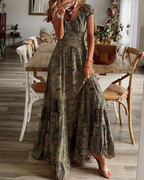 Olivia Women's Maxi Dress – Bohemian Floral V-Neck Summer Beach Dress