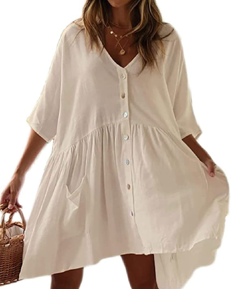 Isla Women's Beach Cover Up Dress – Oversized V-Neck Rayon Kimono with Pockets