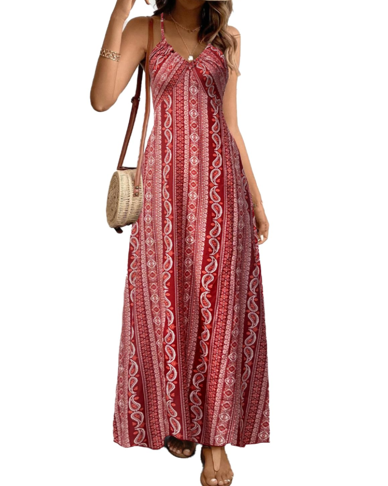 Amelia Women's Bohemian Maxi Dress – Sleeveless V-Neck Summer Beach Dress
