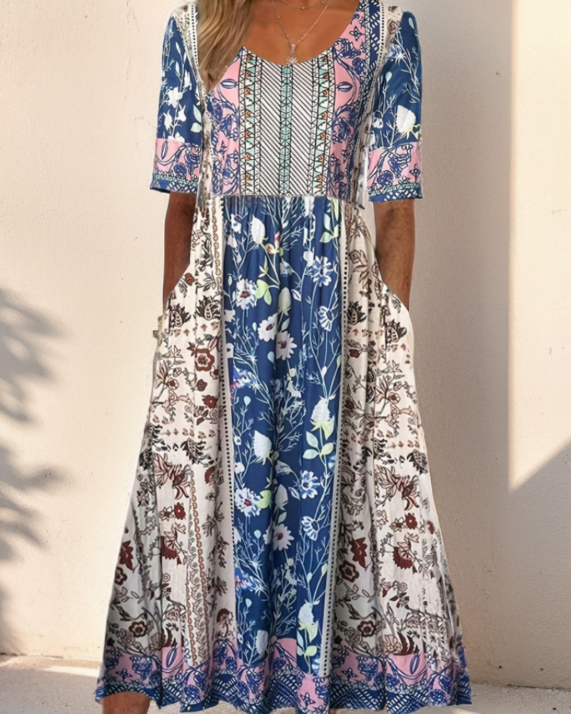 Josephine Women's Floral Dress – Short Sleeve Casual Summer Dress with Pockets