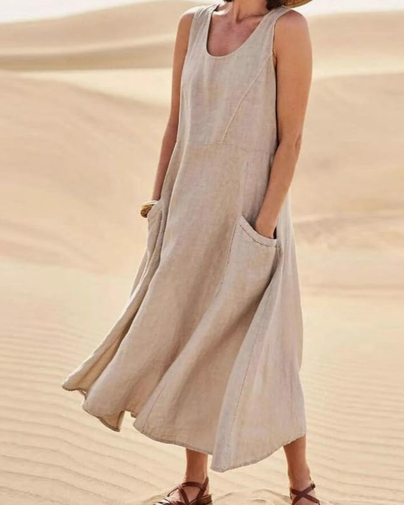 Emily Women's Sleeveless Maxi Dress – Loose Fit Casual Vacation Dress with Pockets