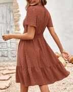 Penelope Women's Polka Dot Mini Dress – Elegant V-Neck A-Line Summer Dress