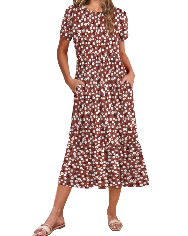 Emily Women's Tiered Midi Dress – A-Line Summer Sundress with Pockets