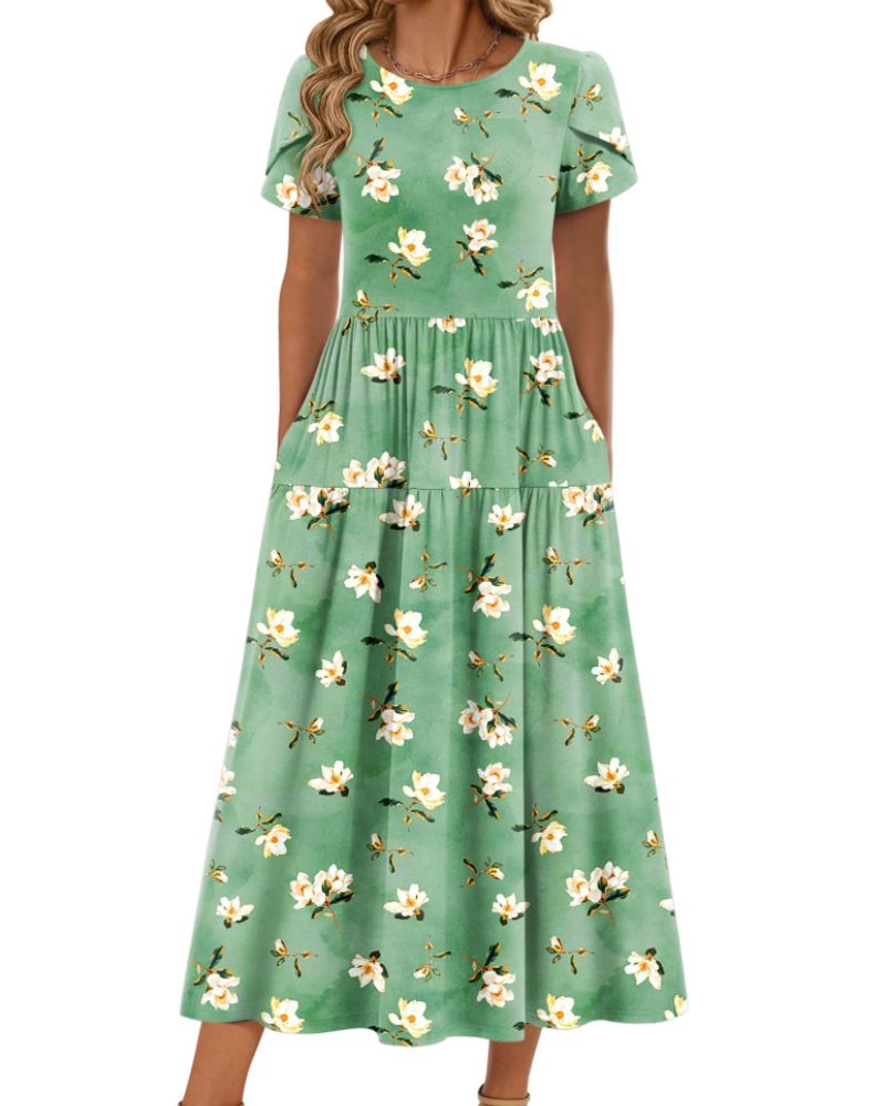 Olivia Women's Boho Maxi Dress – Floral A-Line Summer Dress with Pockets