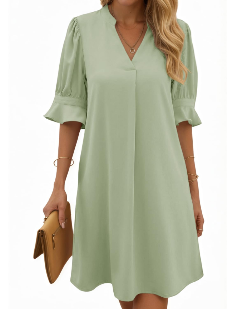 Harper Women's V-Neck Midi Dress – Elegant Half Sleeve Summer Party Dress