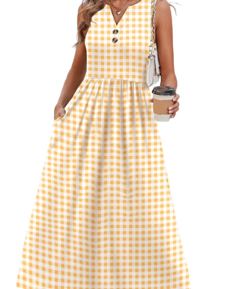 Sophia Women's Maxi Dress – Sleeveless V-Neck Summer Beach Dress with Pockets