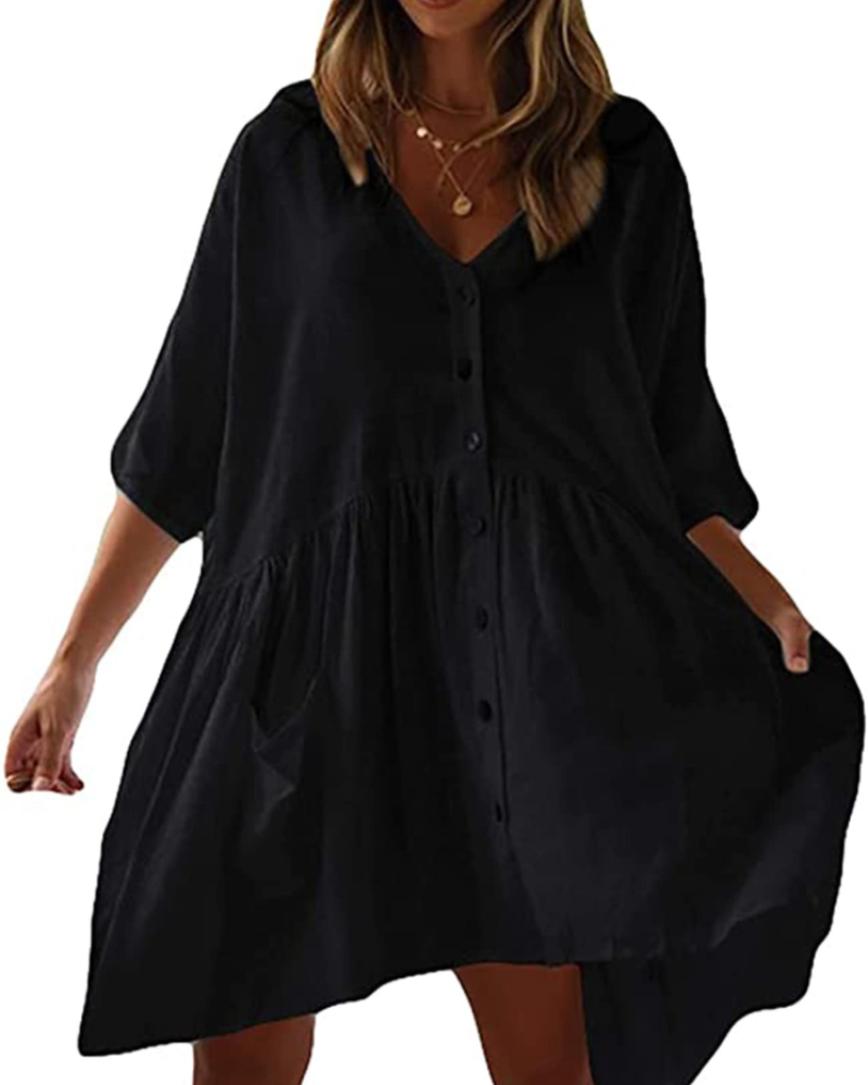 Isla Women's Beach Cover Up Dress – Oversized V-Neck Rayon Kimono with Pockets