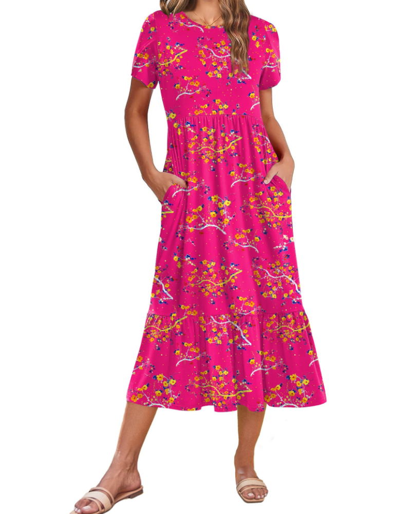 Emily Women's Tiered Midi Dress – A-Line Summer Sundress with Pockets