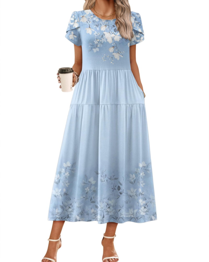 Olivia Women's Boho Maxi Dress – Floral A-Line Summer Dress with Pockets