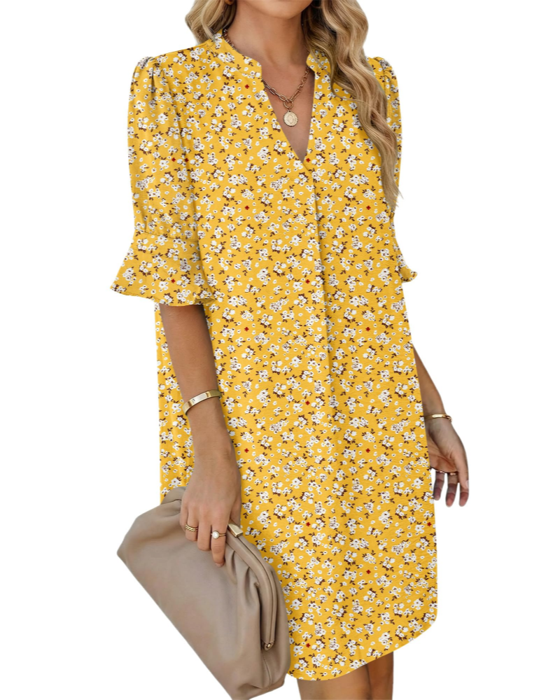 Emma Women's Shirt Dress – V-Neck A-Line Summer Dress with Pockets