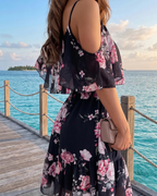 Evelyn Women's Floral Mini Dress – Off Shoulder Summer Dress with Ruffle Hem