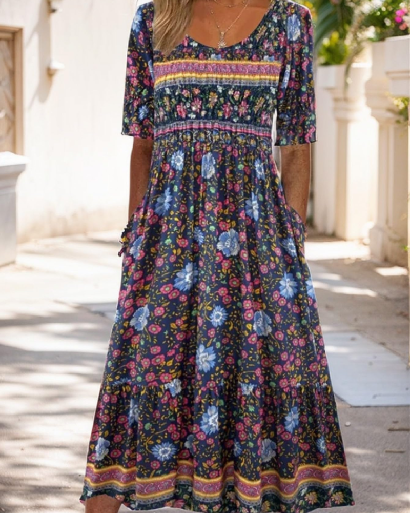 Josephine Women's Floral Dress – Short Sleeve Casual Summer Dress with Pockets