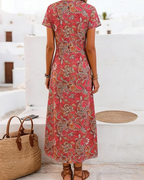 Geneva Women's Floral Midi Dress – V-Neck Short Sleeve A-Line Summer Dress