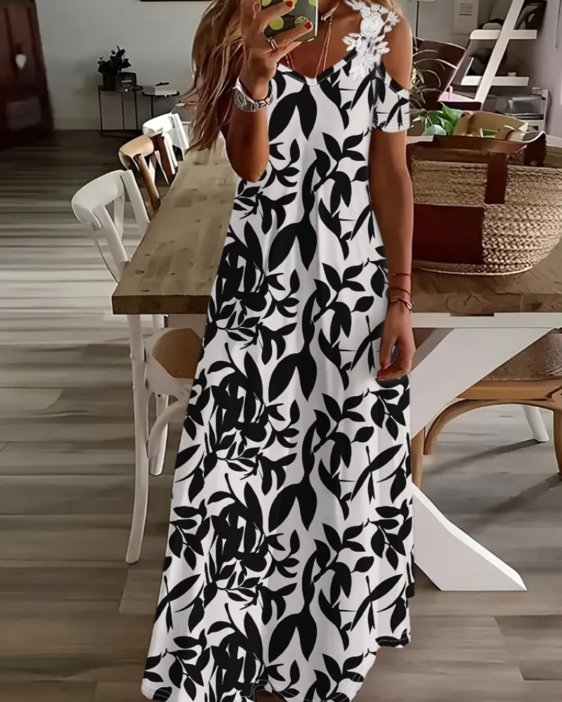 Annalise Women's Floral Dress – Off-Shoulder V-Neck Summer Beach Dress