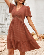 Penelope Women's Polka Dot Mini Dress – Elegant V-Neck A-Line Summer Dress