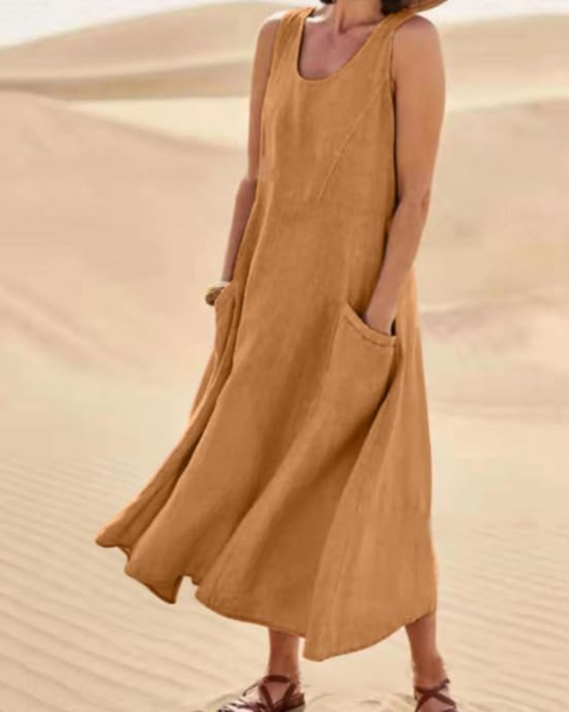 Emily Women's Sleeveless Maxi Dress – Loose Fit Casual Vacation Dress with Pockets