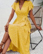 Celeste Women's Floral Midi Dress – V-Neck Flutter Sleeve Empire Waist Summer Dress