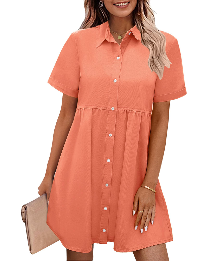 Emma Women's Denim Shirt Dress – Babydoll Button Down Tiered Jean Dress