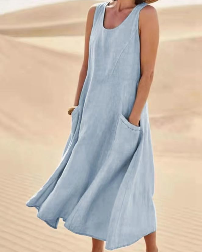 Emily Women's Sleeveless Maxi Dress – Loose Fit Casual Vacation Dress with Pockets
