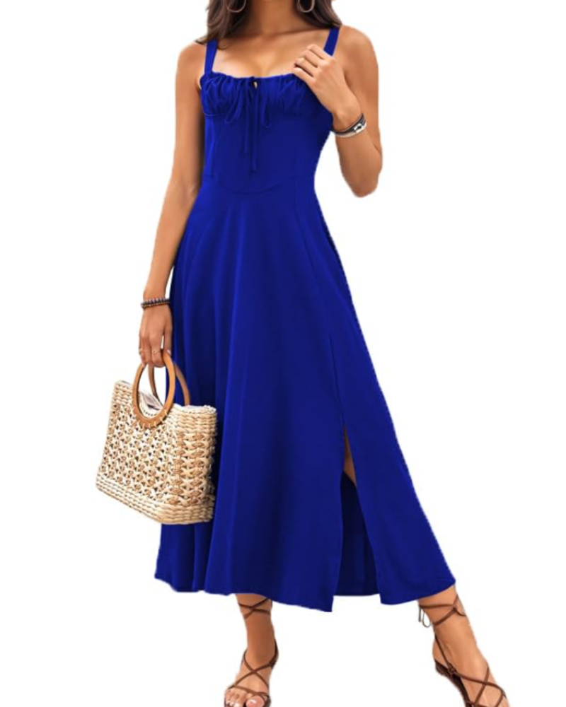 Juliette Women's Floral Corset Dress – Square Neck Sleeveless Slit Summer Dress