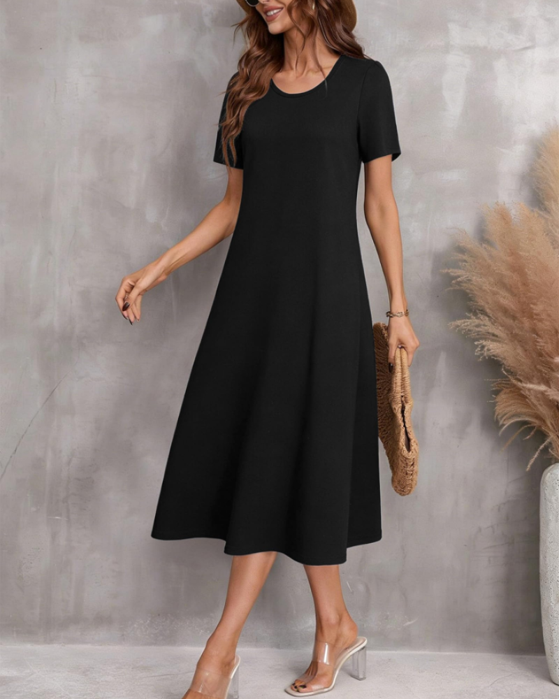 Briony Women's Floral Midi Dress – Short Sleeve Round Neck Casual Summer Dress