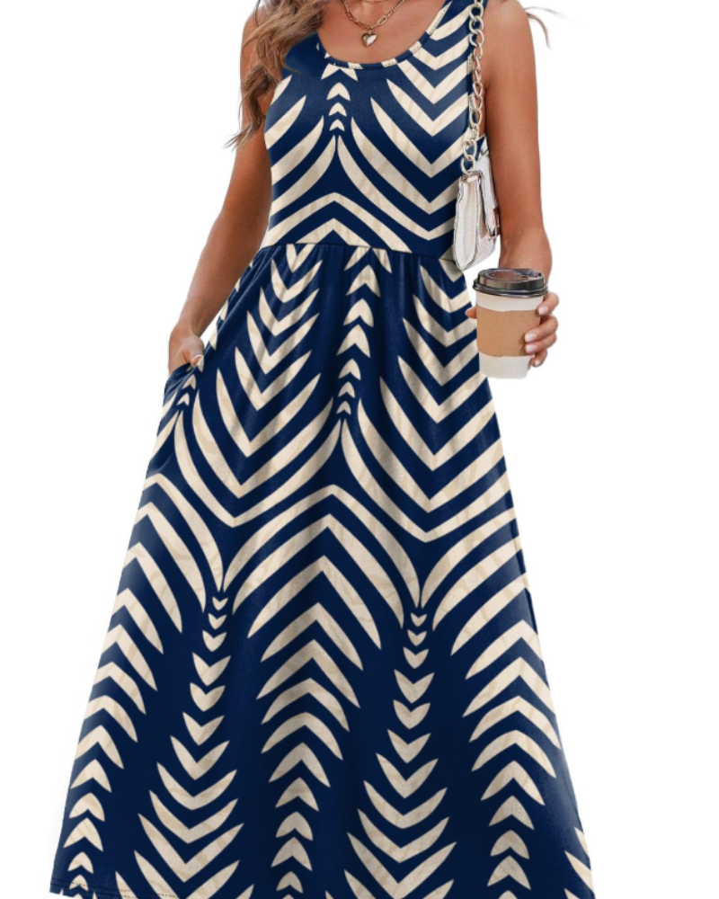 Clementine Women's Sundress – Flowy U-Neck Summer Midi Dress with Pockets