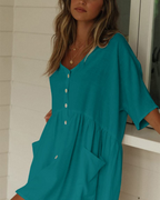 Isla Women's Beach Cover Up Dress – Oversized V-Neck Rayon Kimono with Pockets
