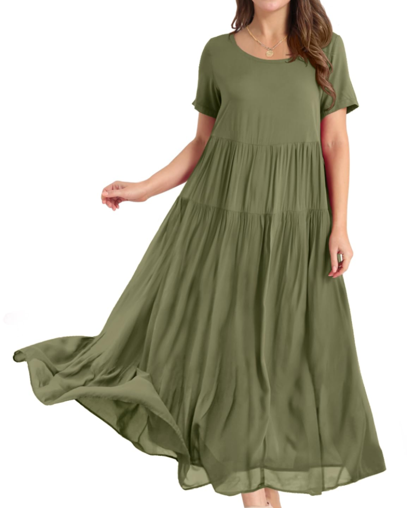 Faun Women's Floral Dress – Plus Size Boho Short Sleeve Summer Dress with Pockets