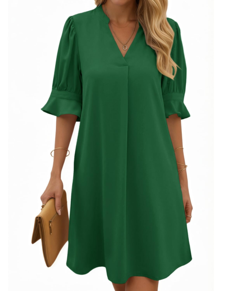 Harper Women's V-Neck Midi Dress – Elegant Half Sleeve Summer Party Dress