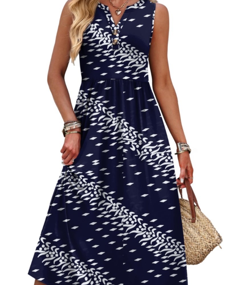 Sophia Women's Maxi Dress – Sleeveless V-Neck Summer Beach Dress with Pockets