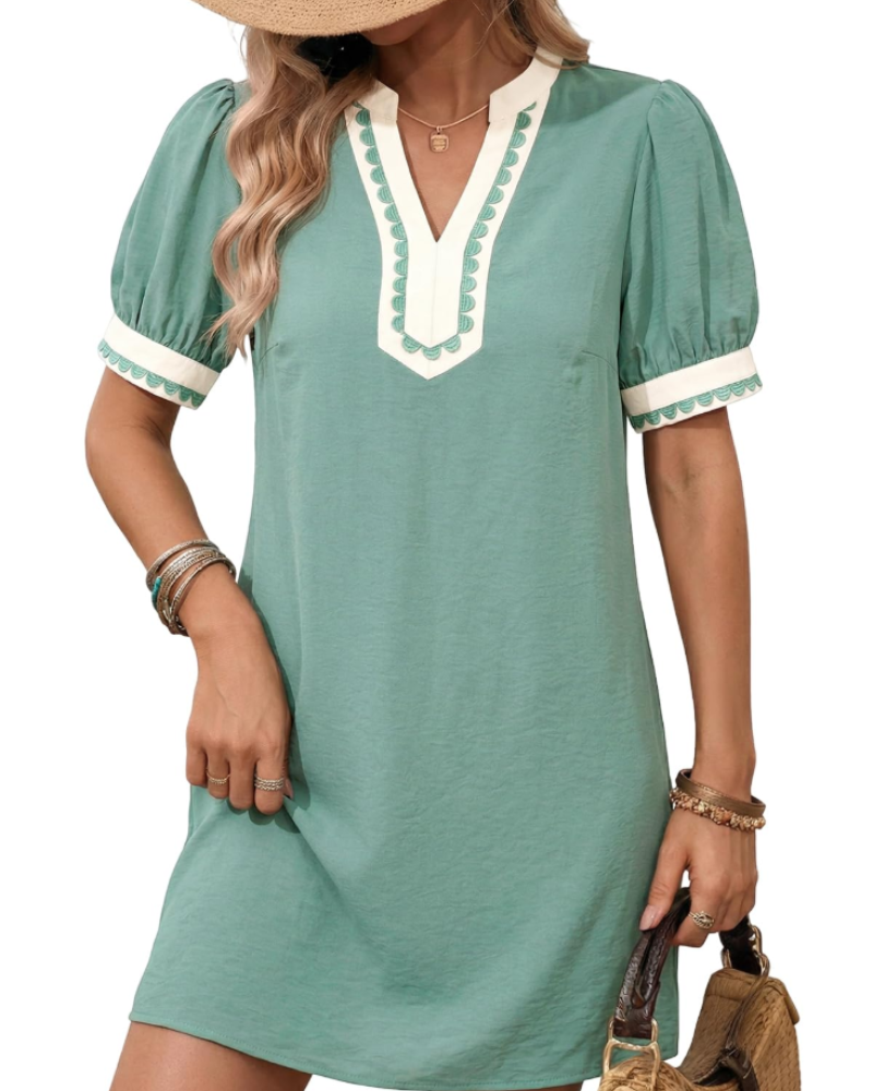 Charlotte Women's Boho Mini Dress – Floral V-Neck Puff Sleeve Summer Sundress