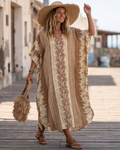 Camila Women’s Kaftan Maxi Dress – V-Neck Belted Beach Cover-Up
