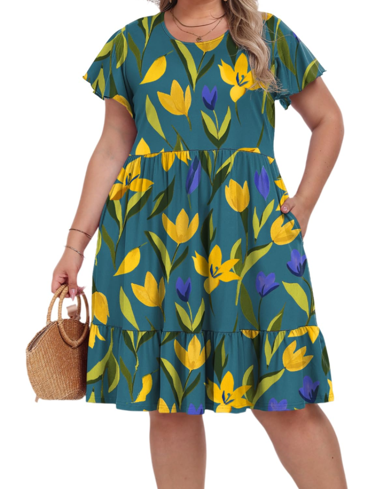 Valerie Women's Plus Size Midi Dress – Casual Summer Dress with Pockets