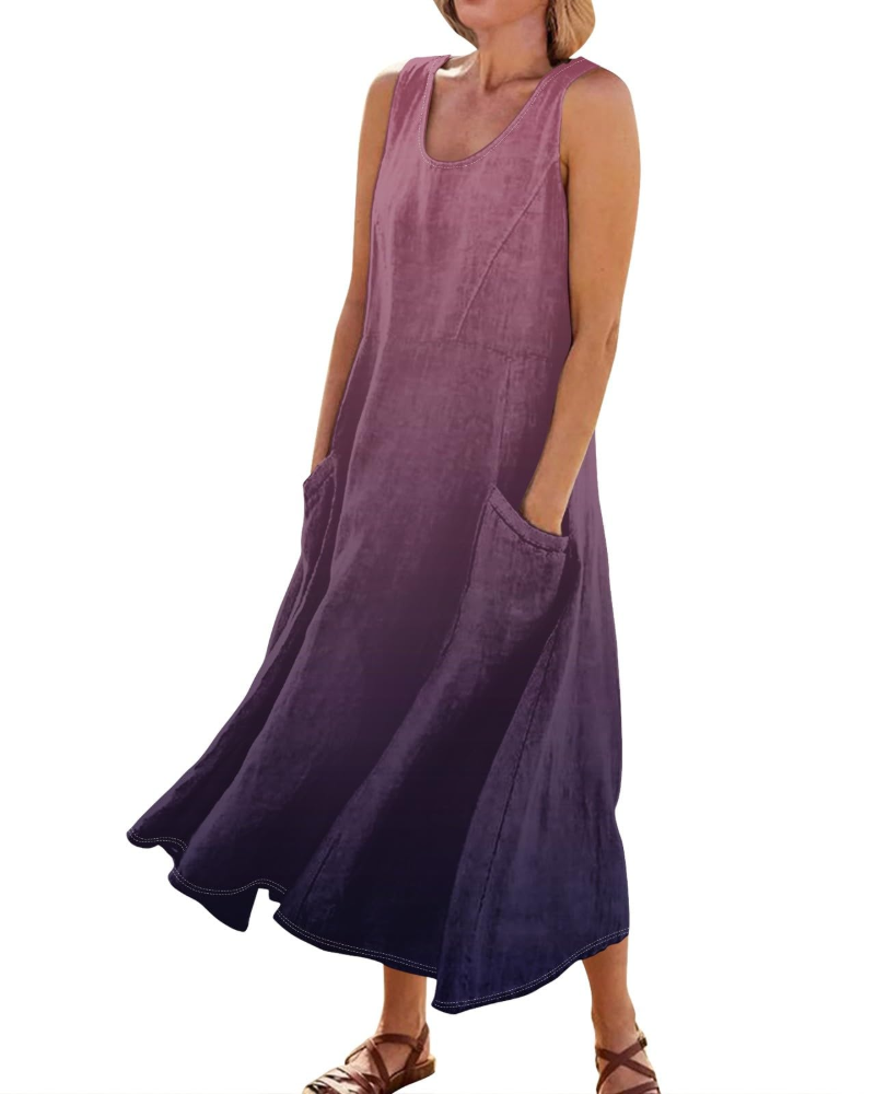 Autumn Women's Bohemian Maxi Dress – Casual Floral Summer Dress with Pockets