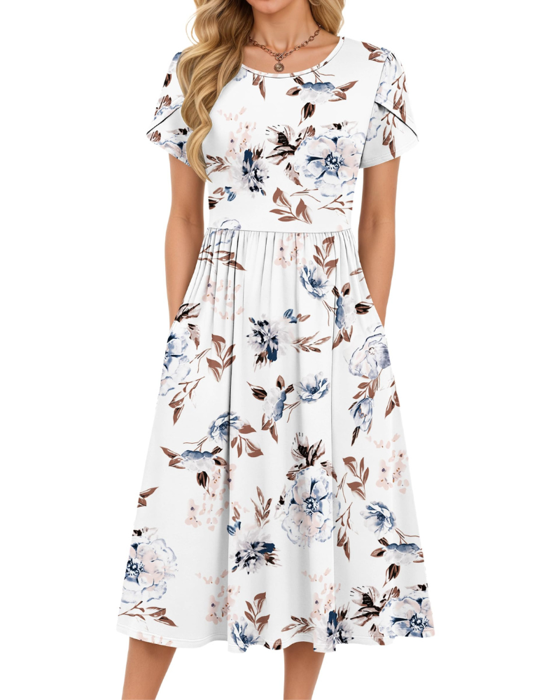 Delilah Women's Midi Summer Dress – A-Line Swing Beach Dress with Pockets
