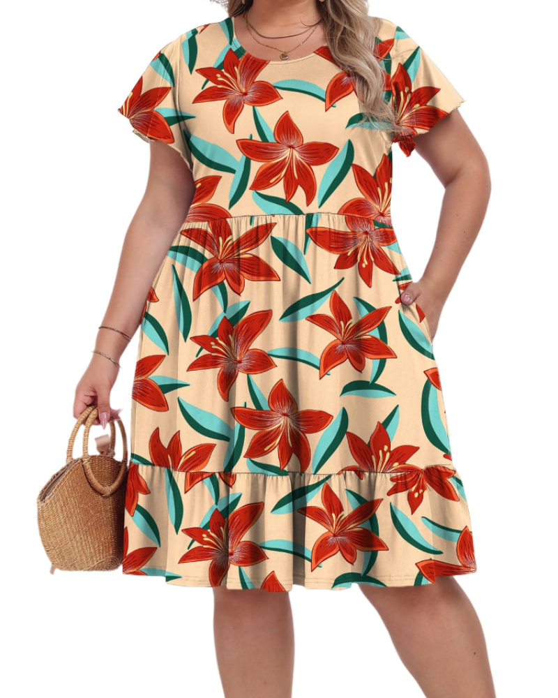 Valerie Women's Plus Size Midi Dress – Casual Summer Dress with Pockets