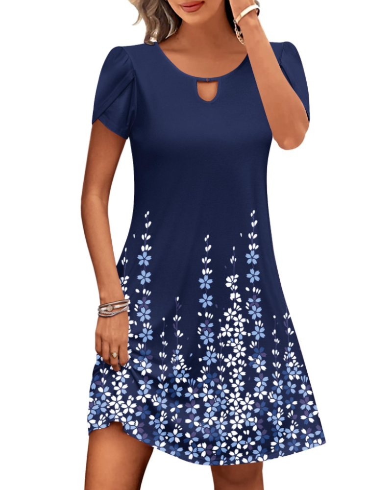 Rosalie Women's Floral Midi Dress – Casual Summer Tunic Dress with Pockets